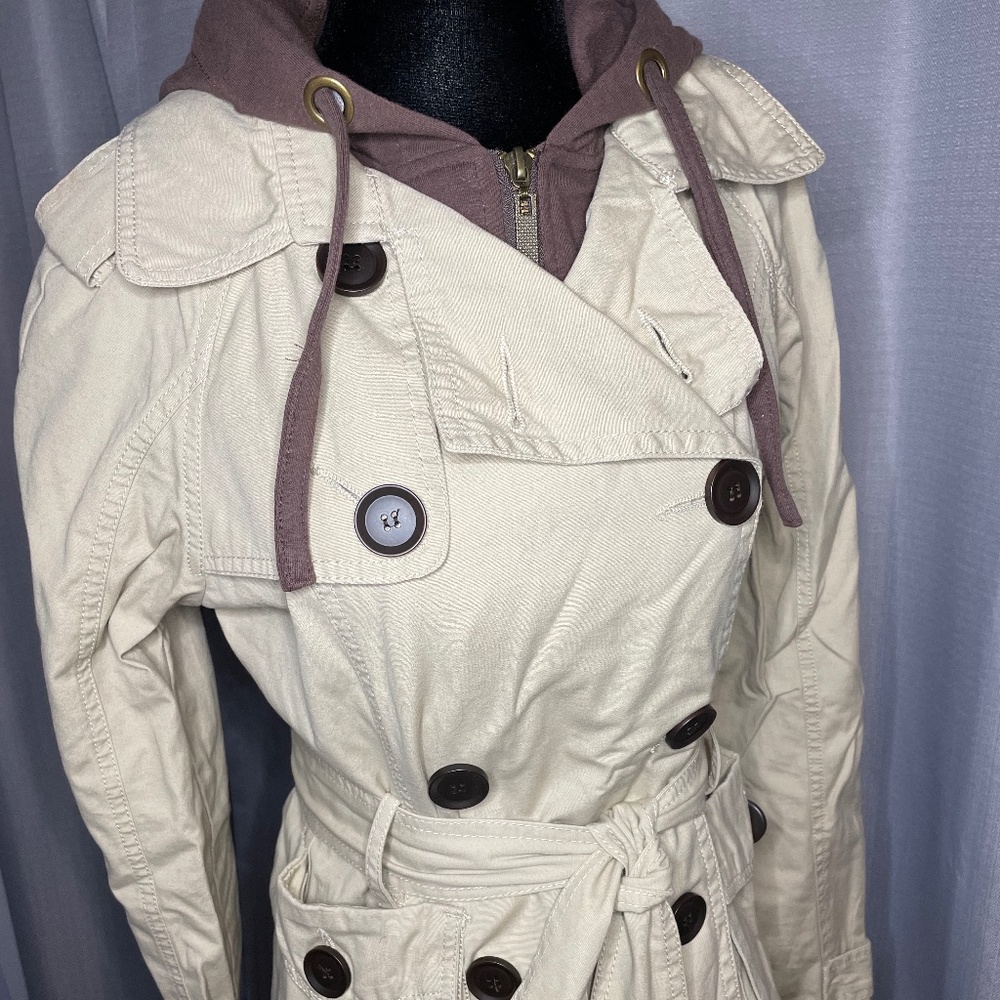 Dollhouse Outerwear Trench Style Jacket with Faux Hoodie Insert Size Medium